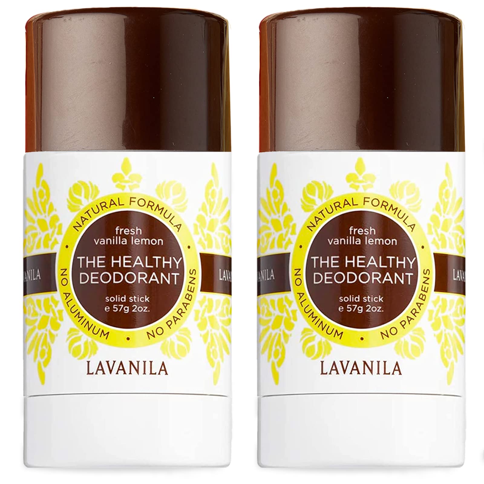 Lavanila Vanilla Lemon deodorant 2-pack display indicating value and protection.
