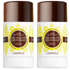 Lavanila Vanilla Lemon deodorant 2-pack display indicating value and protection.