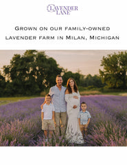 Lavender Lane goats milk lotion label featuring lavender oil and shea butter for nourished skin.