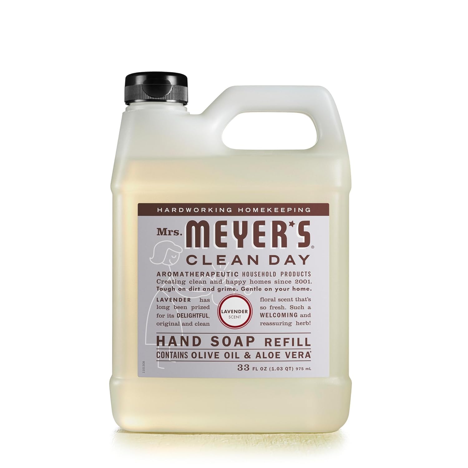 Lavender scented hand soap by Mrs. Meyer's provides gentle cleansing and fresh fragrance.