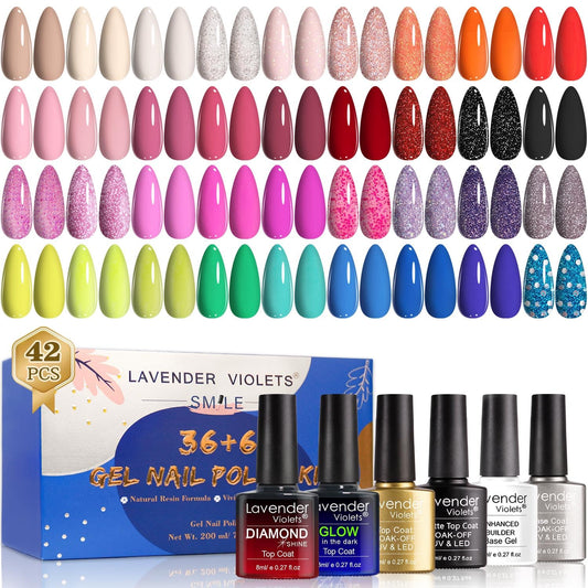 Lavender Violets 42-piece gel set packaging for gifting convenience