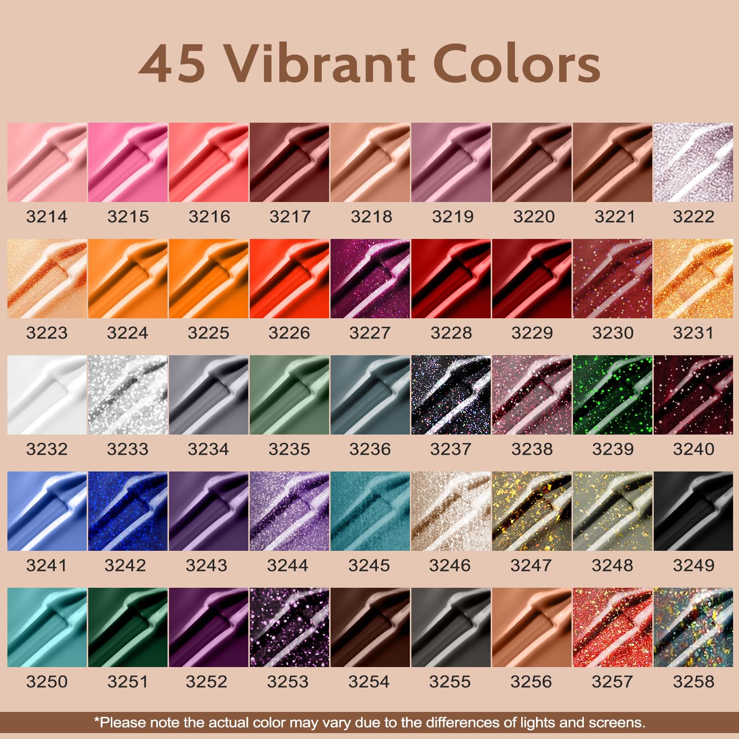 Lavender Violets 45-color gel polish array for versatile nail art