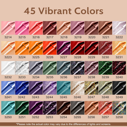 Lavender Violets 45-color gel polish array for versatile nail art