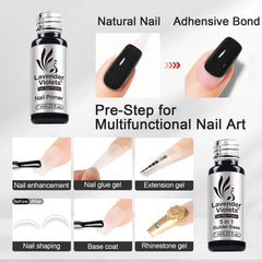 Lavender Violets nail primer enhances adhesion.