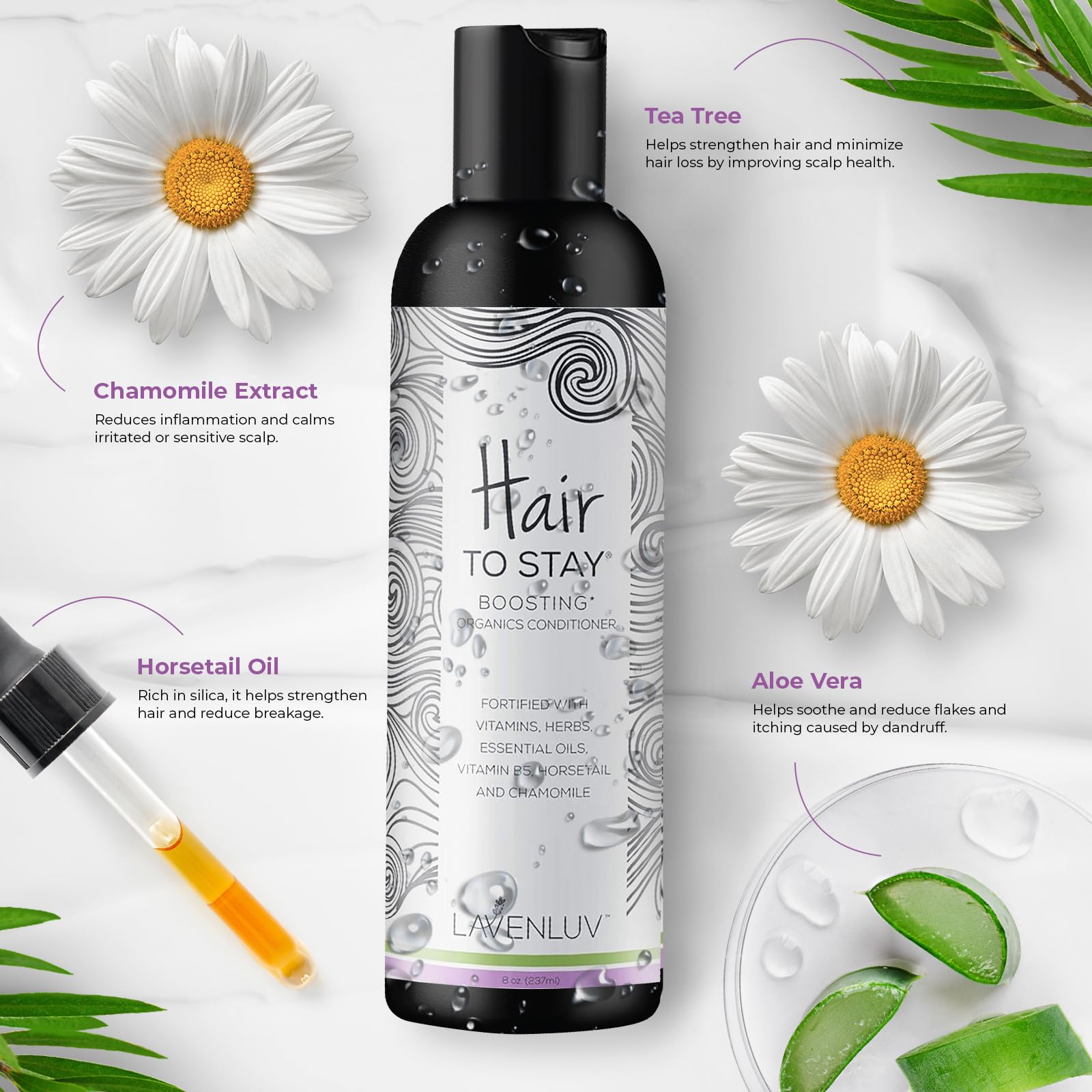 Application section showing even distribution of Lavenluv Stay conditioner on hair