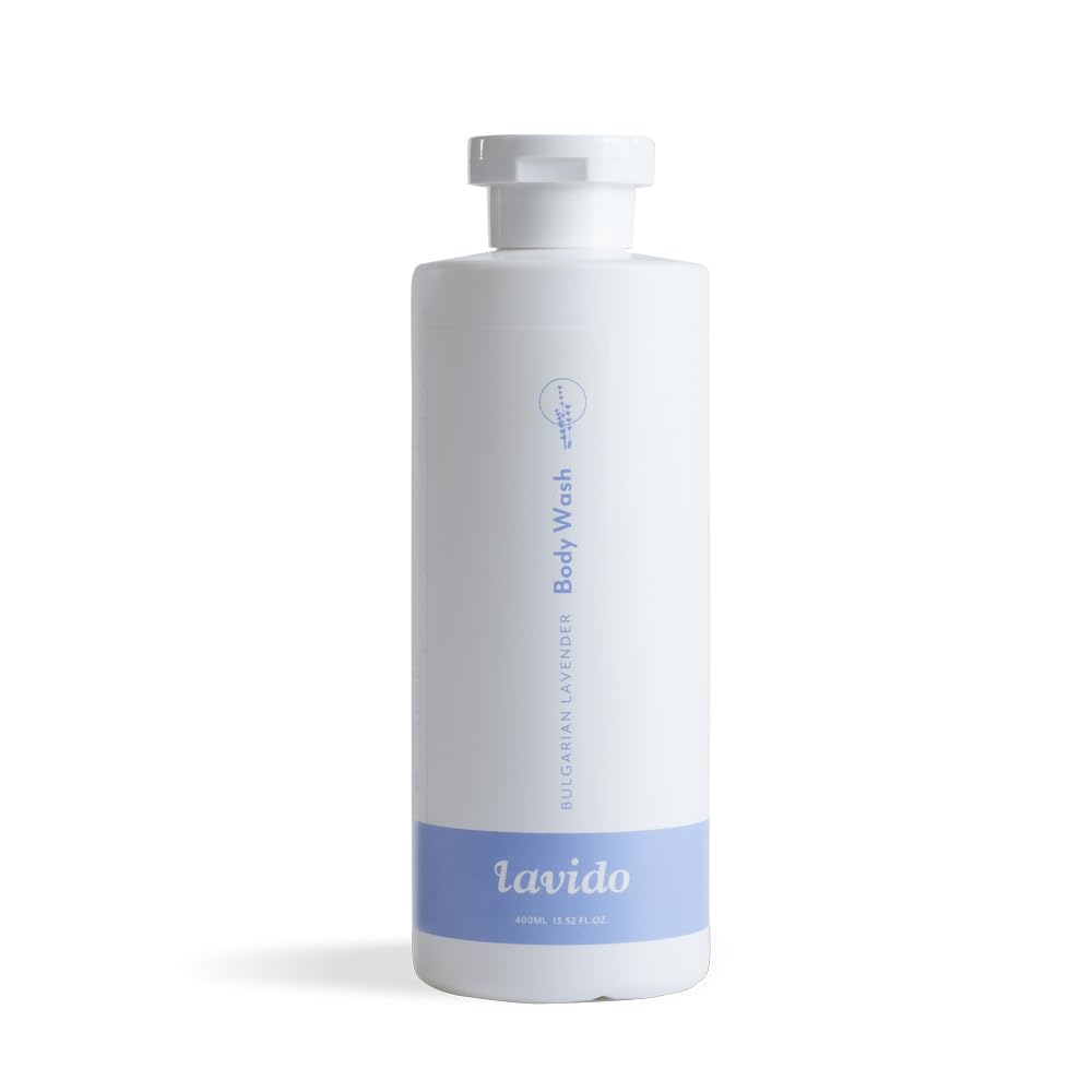 Lavido natural Bulgarian lavender body wash bottle for rejuvenating cleanse and aromatic freshness.