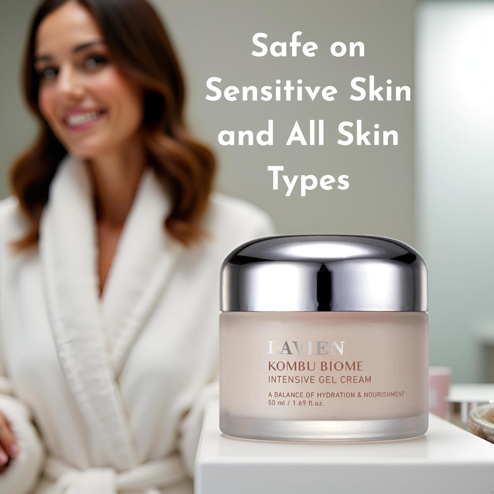 LAVIEN Kombu Biome Intensive Gel Cream texture closeup reveals a translucent cooling gel