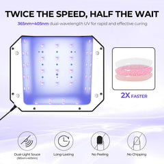 Lavinda dual-wavelength lamp delivers 365nm and 405nm light for versatile gel polishes.