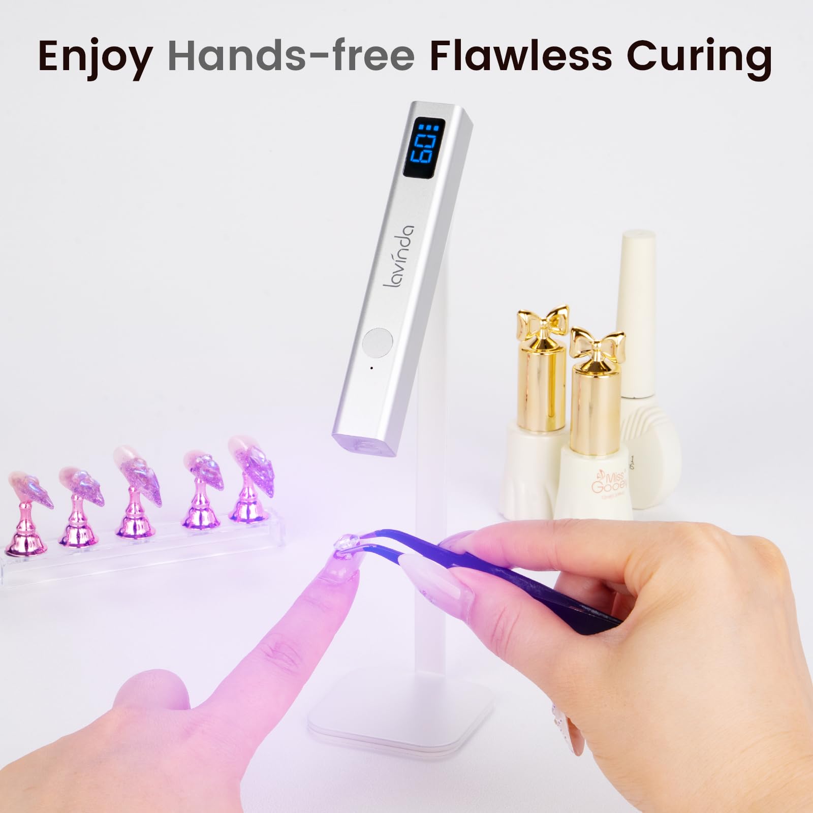 Lavinda compatible with builder gels jelly gels and UV resin for versatile nails.