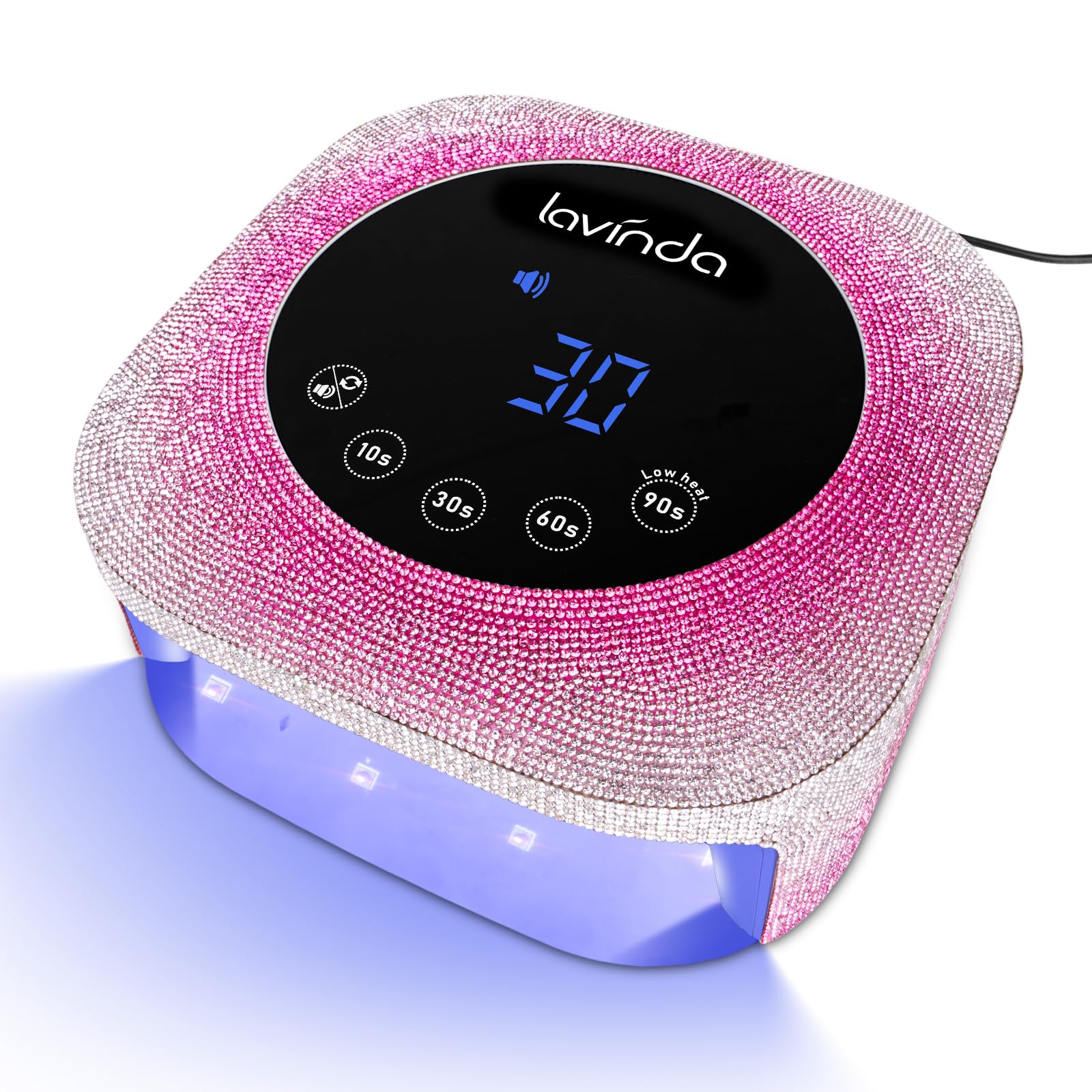 Lavinda gradient pink nail lamp front view for quick, even gel curing at home.