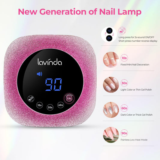 Lavinda gradient pink lamp side view showing rhinestone accents and compact design.