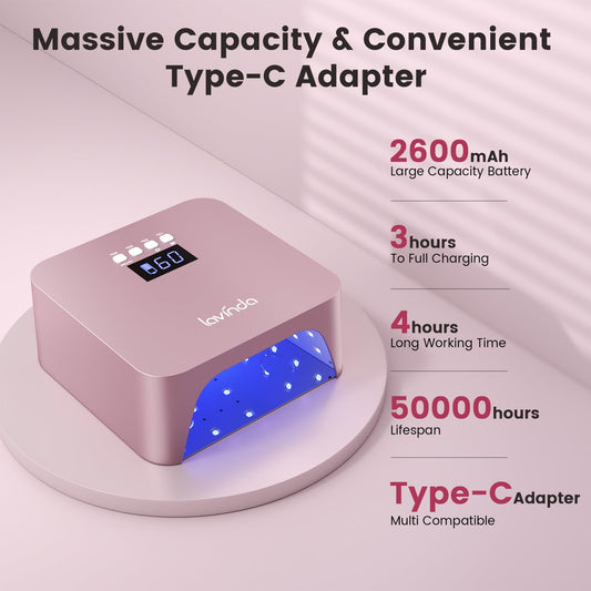 Lavinda nail lamp Type-C charging for quick power top-ups