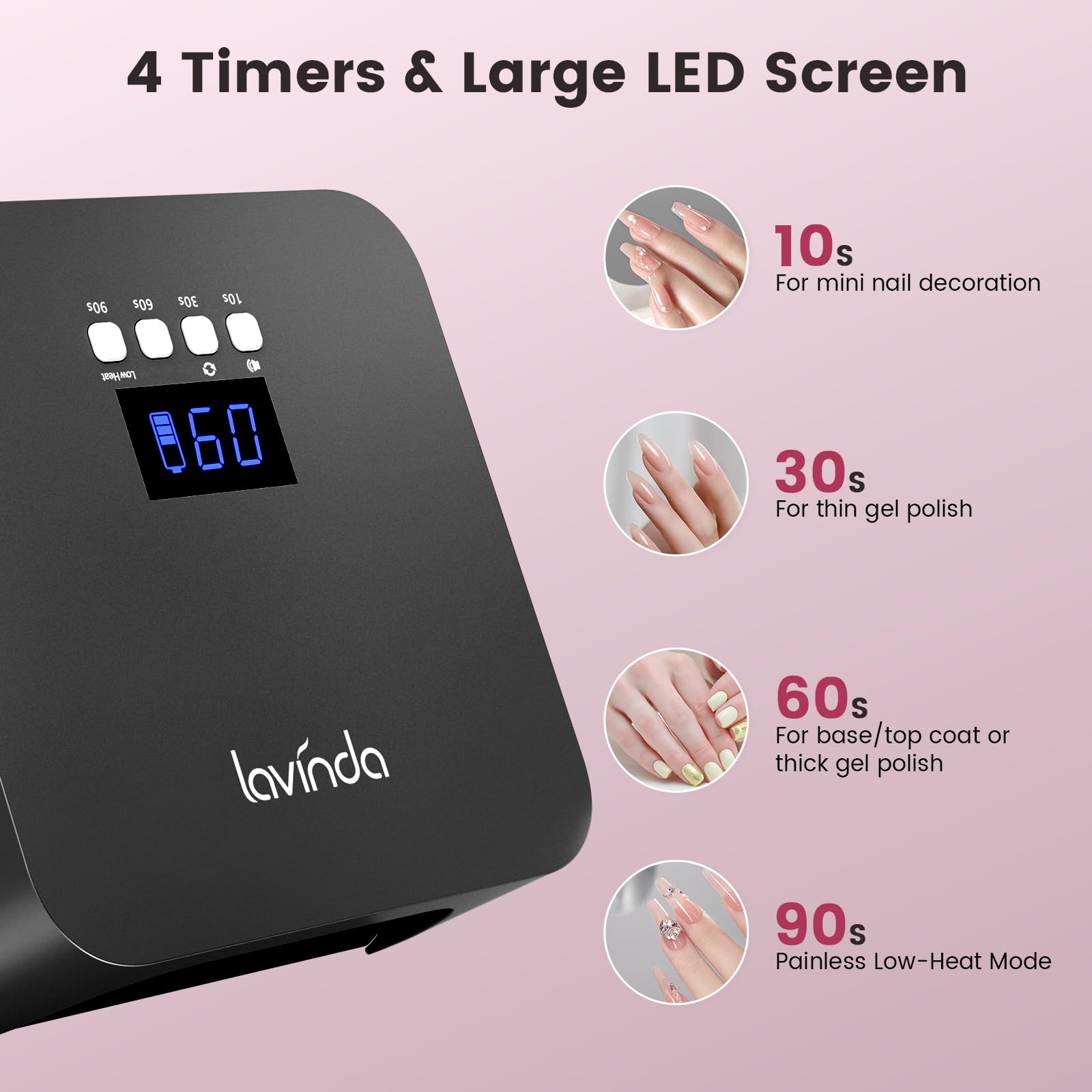 Lavinda NovaGlow Black cordless operation for salon-quality nails anywhere.