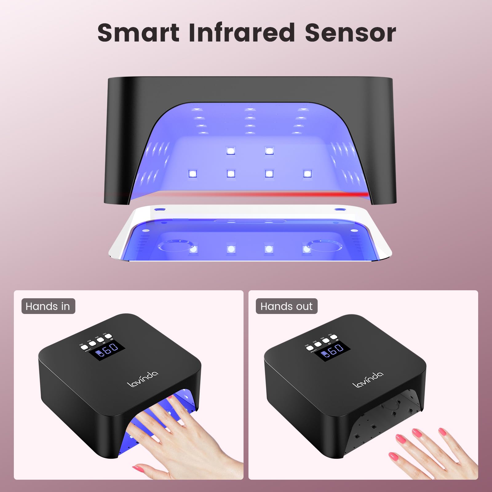 Lavinda NovaGlow Black removable base enables pedicure use and easy cleaning.
