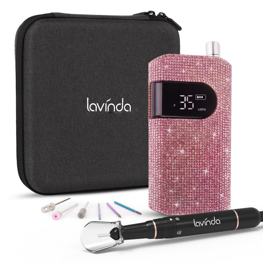 Lavinda professional nail drill with pink crystal exterior for stylish at home manicures