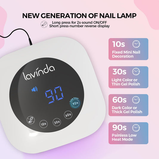 Lavinda UV nail lamp side view highlighting dual-wavelength beads for versatile curing