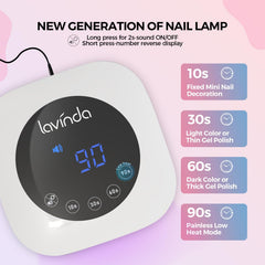 Lavinda UV nail lamp side view highlighting dual-wavelength beads for versatile curing