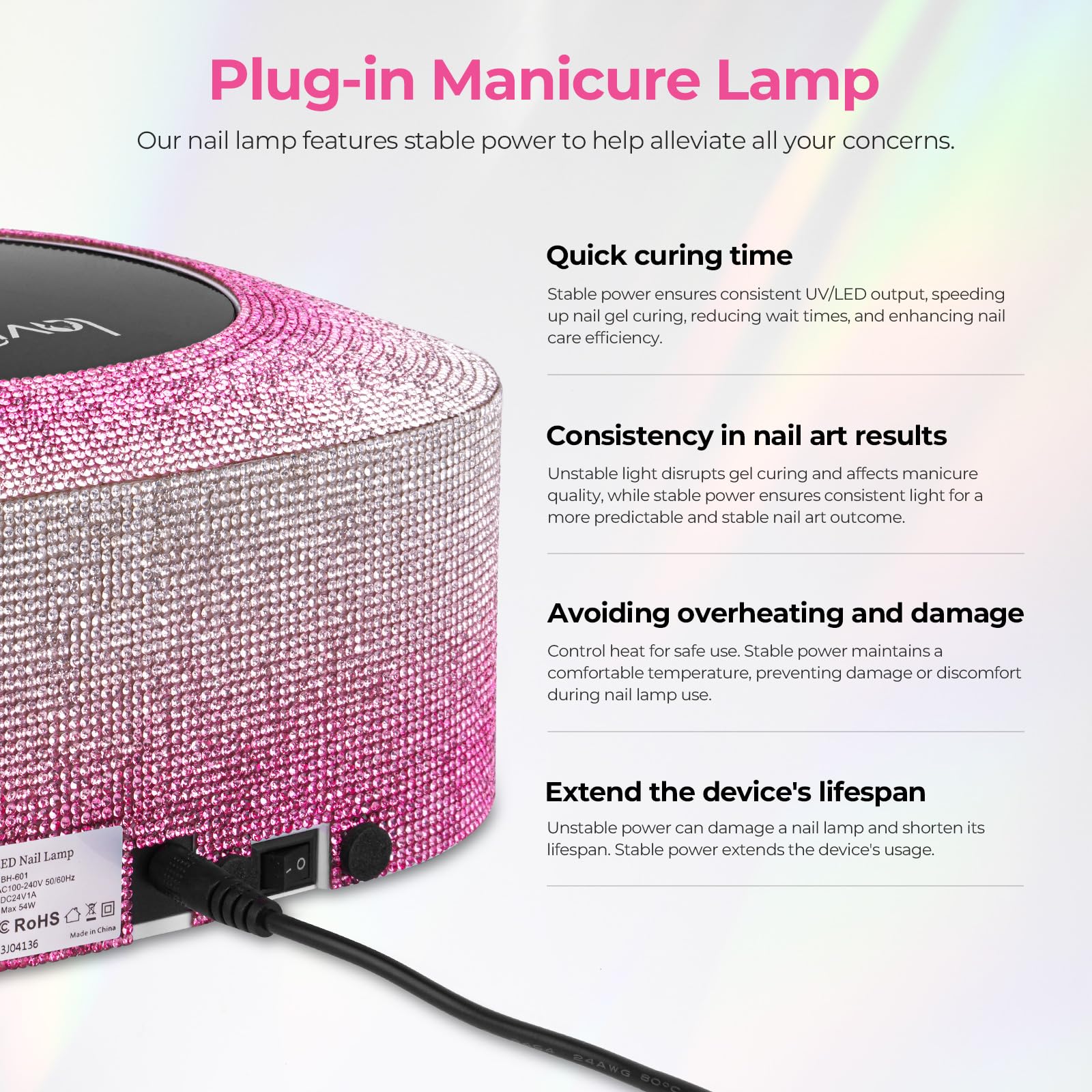 Lavinda UV nail lamp detachable base for versatile setup and easy cleaning.