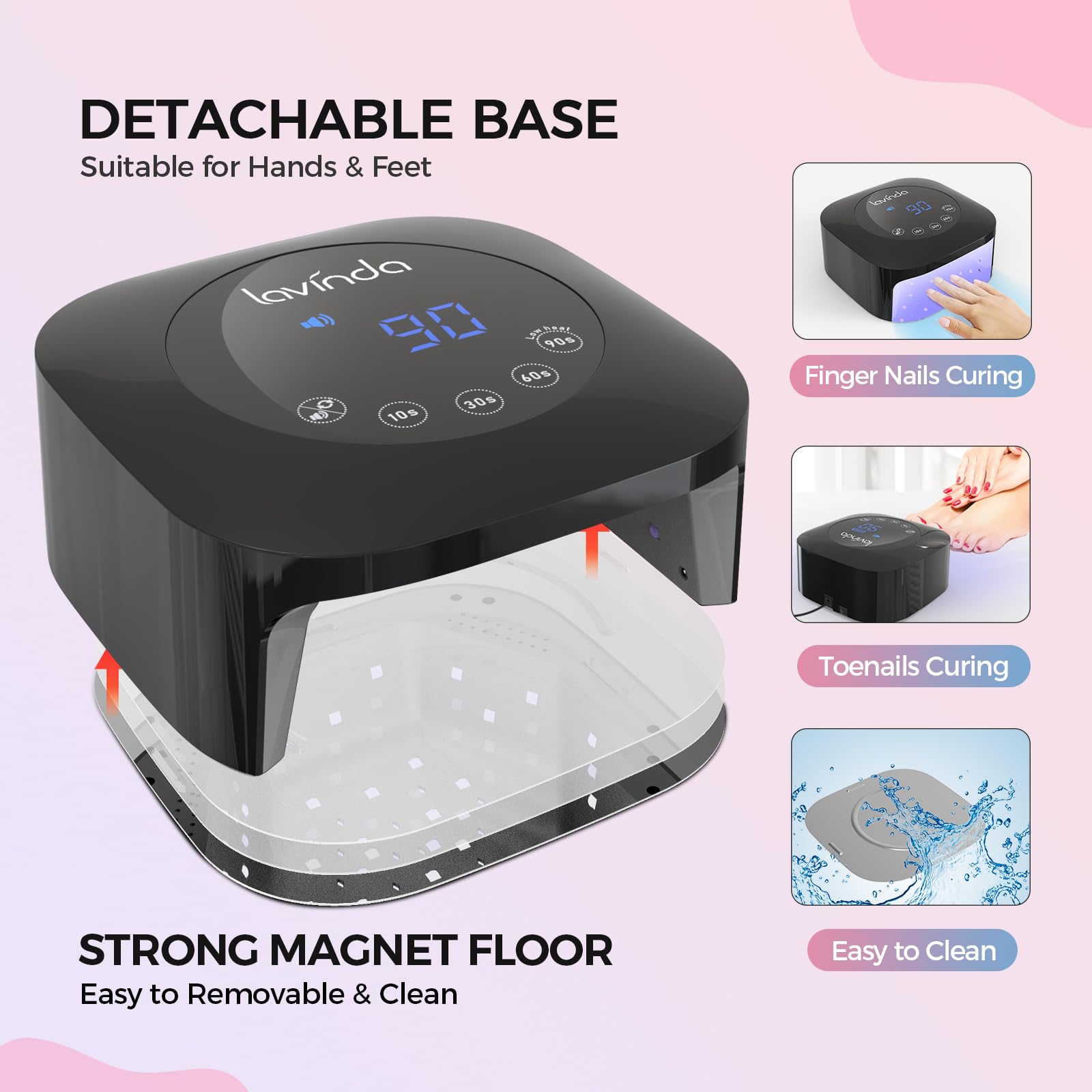 Lavinda UV nail lamp four timer settings enabling versatile curing.