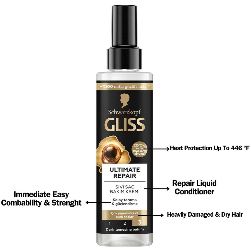 Lavis Gliss Ultimate Repair Conditioner Spray close-up highlighting Liquid Keratin for stronger, smoother hair
