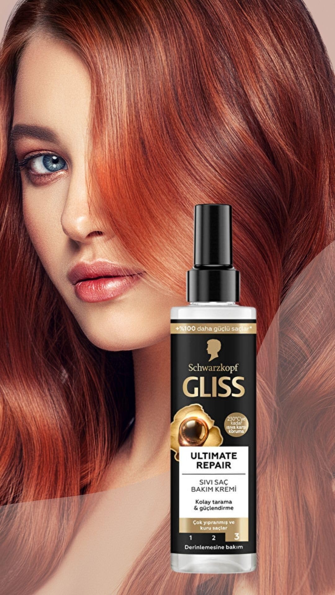 Lavis Gliss Ultimate Repair Conditioner Spray on bathroom counter for quick styling