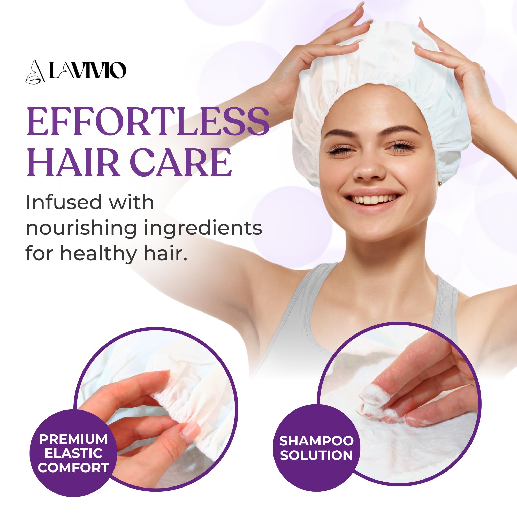 LAVIVIO No Rinse Cap is individually wrapped for hygienic single-use.