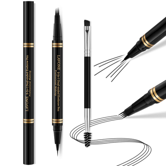 LAVONE 2in1 eyebrow pen with 4-tip microblade for natural brows