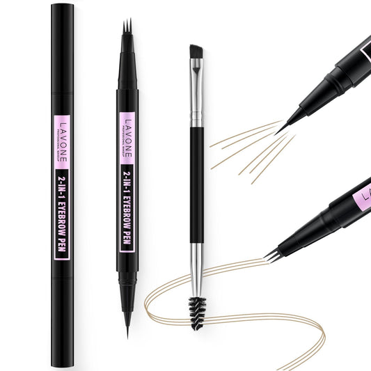 LAVONE eyebrow pen 3-tip microblade for realistic hair-like strokes.