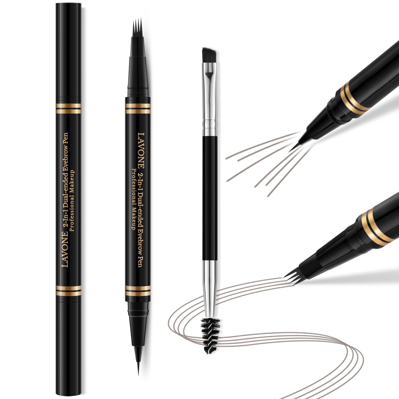 LAVONE Eyebrow Pen with 4-tip microblading creates natural hair-like strokes.