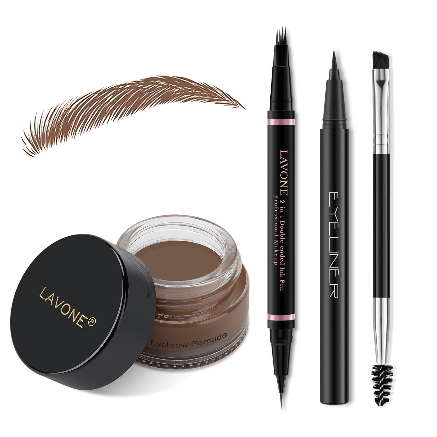 LAVONE eyebrow pen brunette with microblade strokes for natural brows.