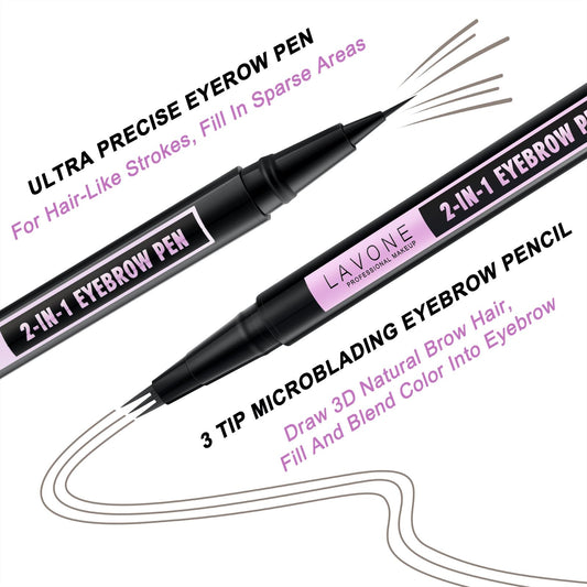 LAVONE eyebrow pen closeup showing ultra-precise hair-like strokes for fuller brows.