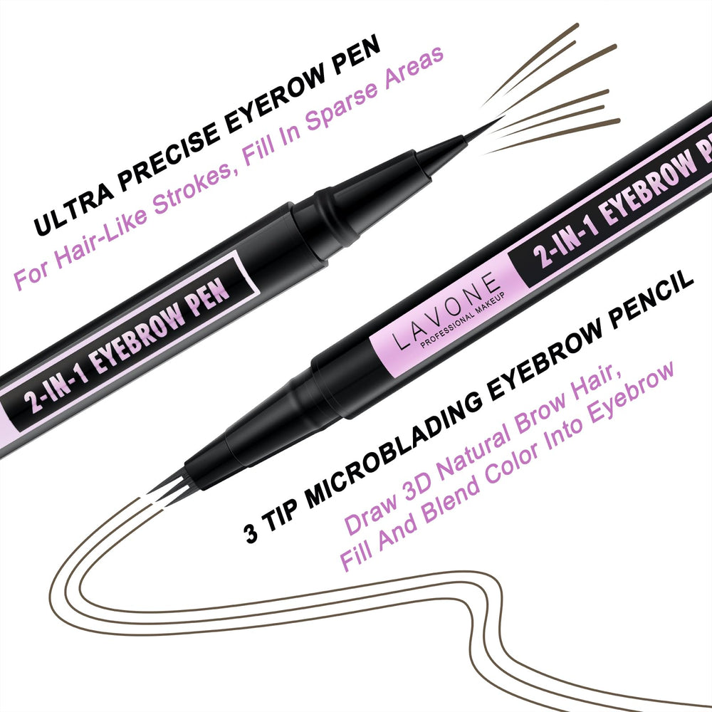 LAVONE 2-in-1 brow pen offers ultra-precise strokes.