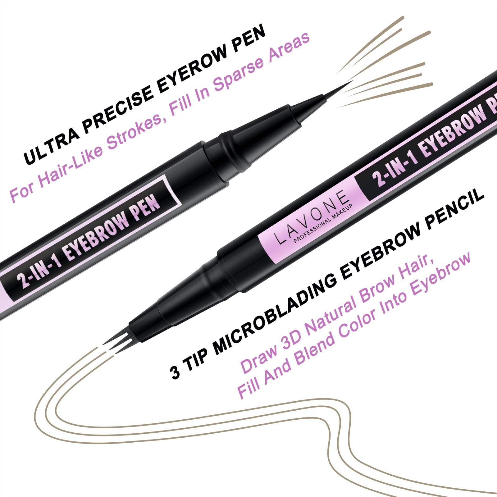 LAVONE eyebrow pen ultra-precise tip for filling sparse areas.