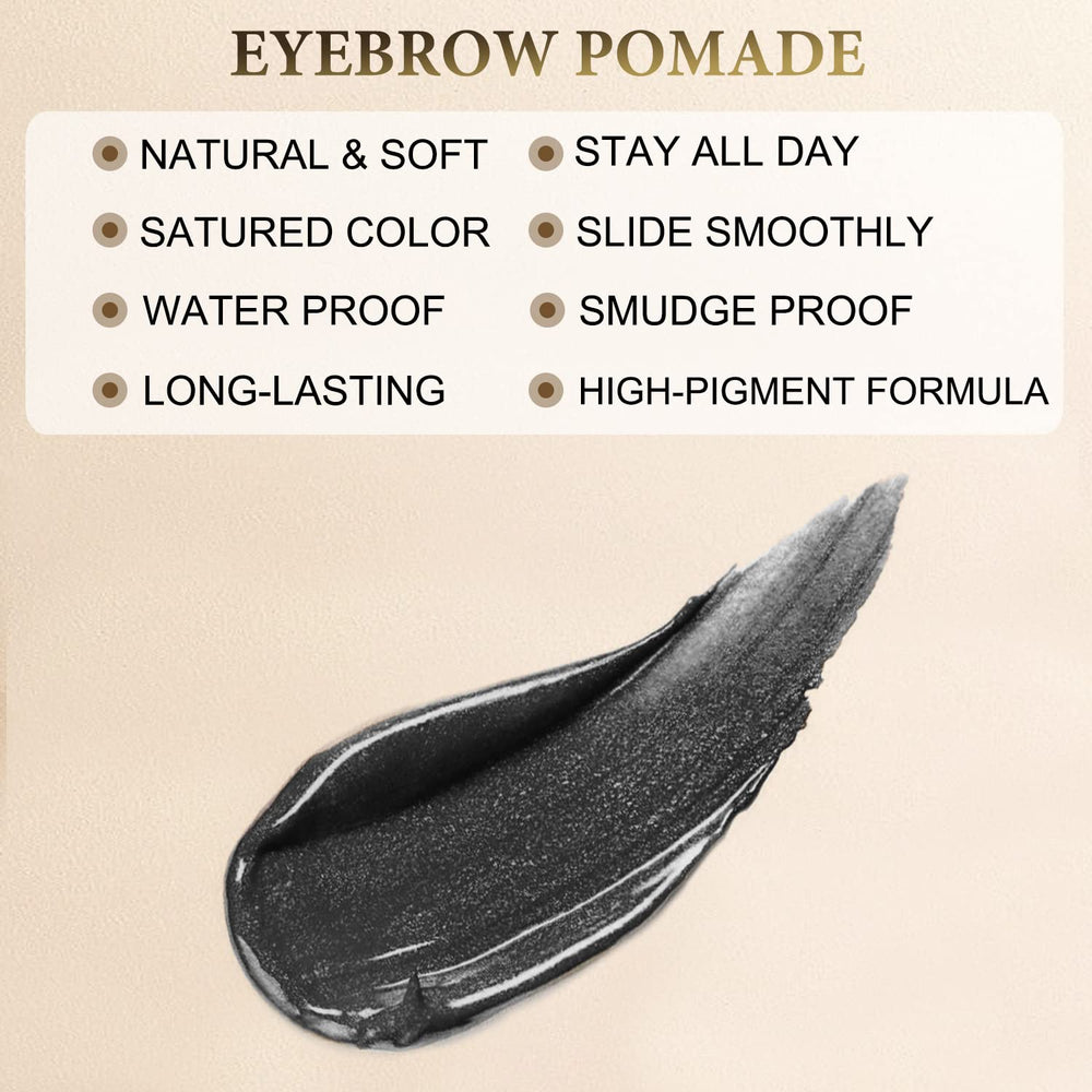 Lavone ash-black brow pomade texture for smooth, long-lasting color.