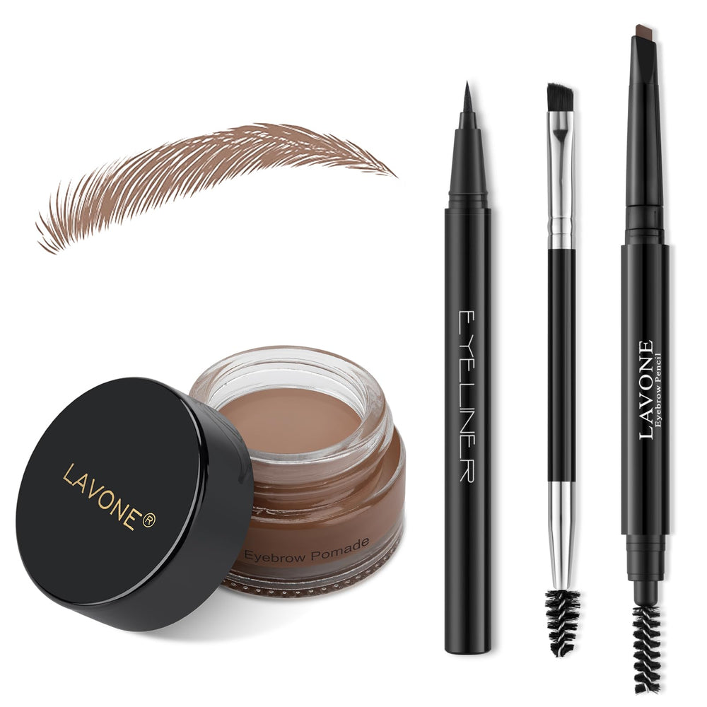LAVONE Eyebrow Stamp Kit ash brown close-up with precise, natural-looking brows all day.