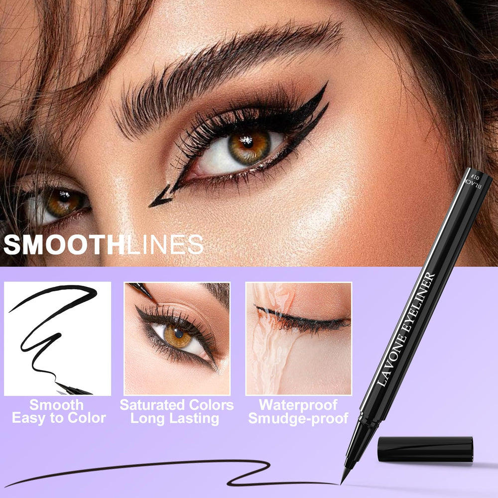 LAVONE waterproof formula keeps eyeliner looking fresh through heat or humidity.