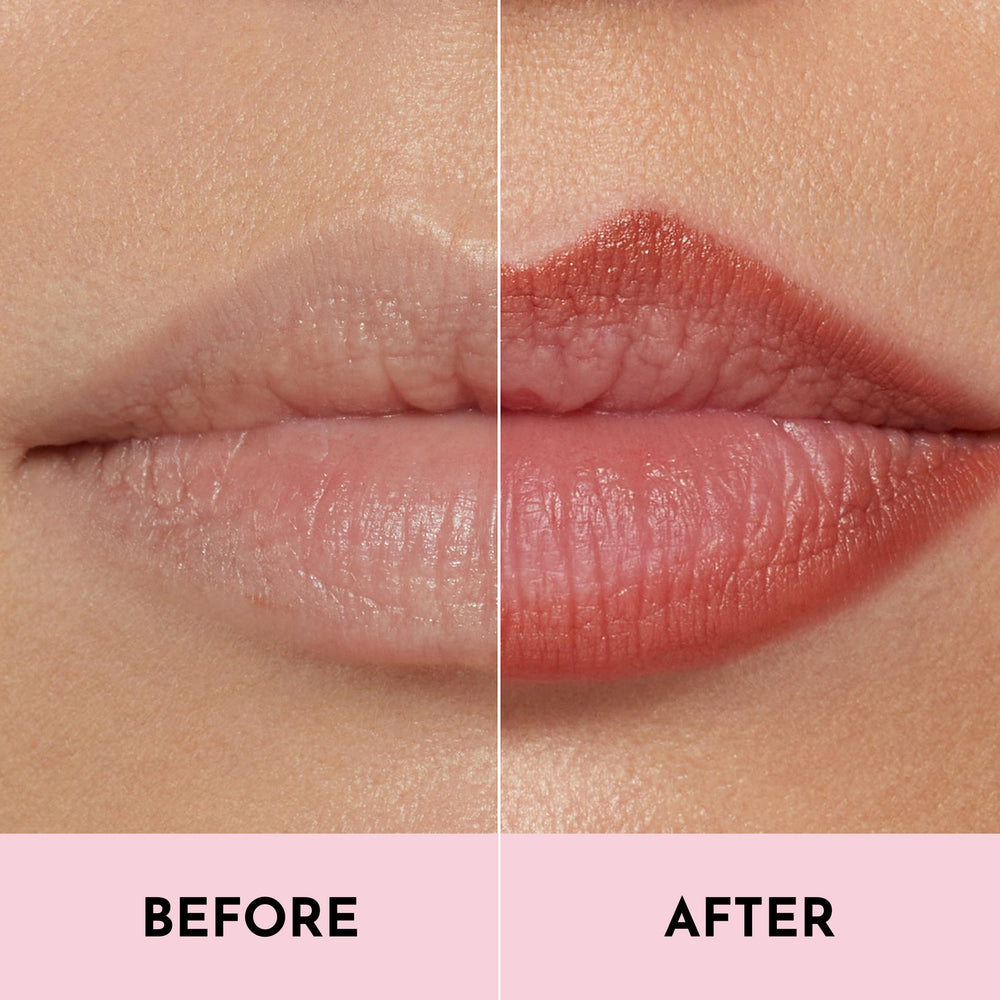 Lawless Forget the Filler Definer Liner Cinnamon on lips for precise definition and satin finish.