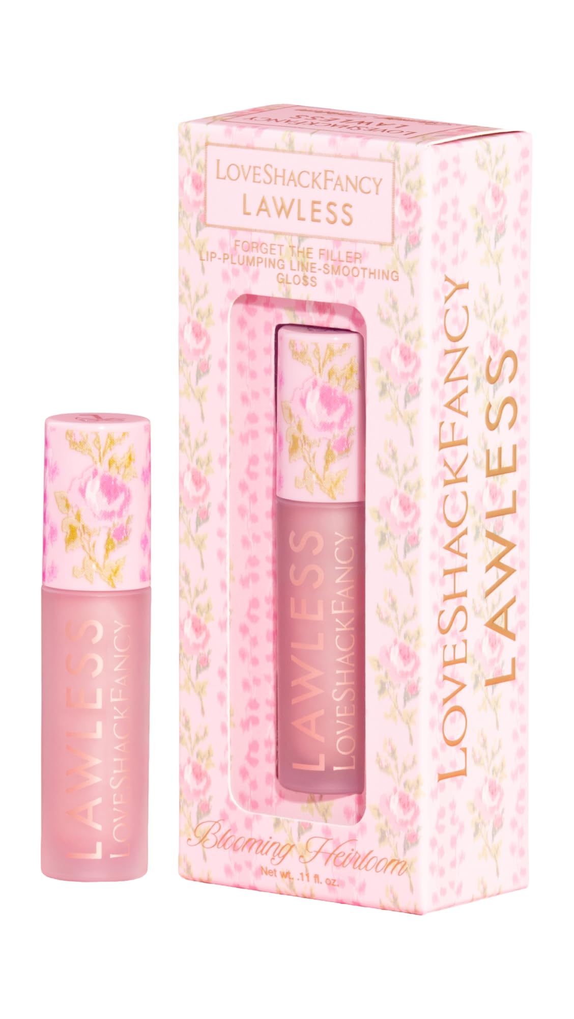 Lawless Forget The Filler gloss Blooming Heirloom pink outer pack with shimmering finish