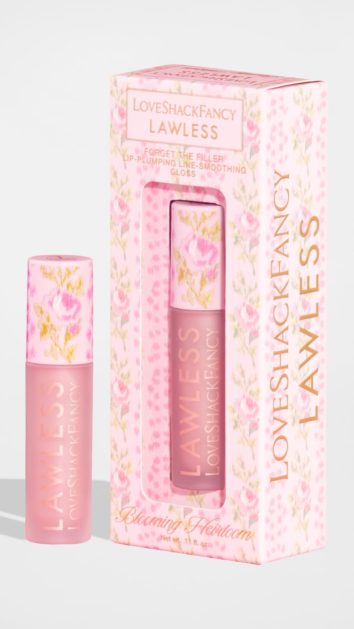 Lawless Forget The Filler gloss Blooming Heirloom pink tube for glossy hydration