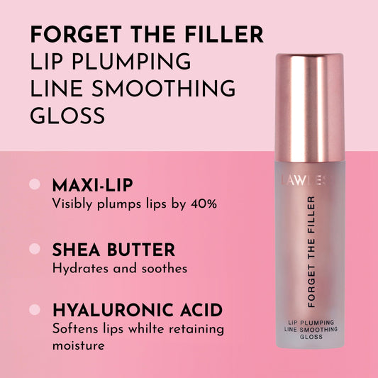 Lawless Forget the Filler Lip Gloss Candy Sky bottle closeup shows premium cruelty-free packaging