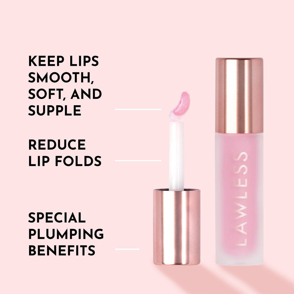 Lawless Forget the Filler texture swatch on lips offers hydrated shine