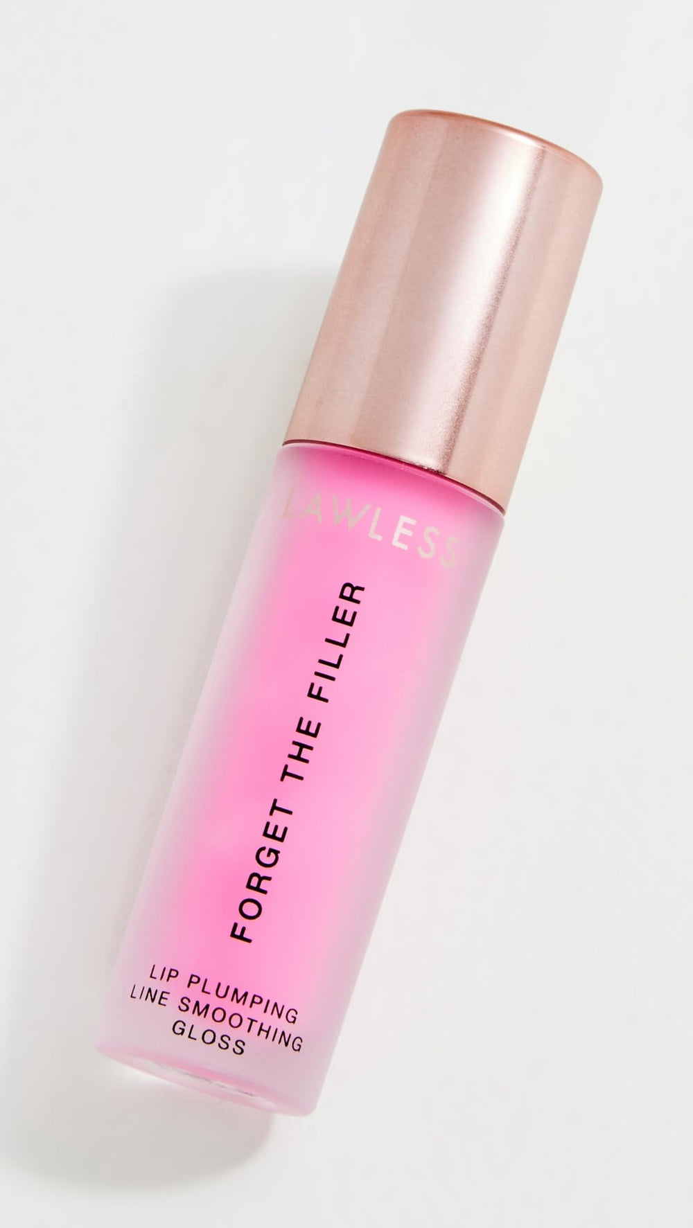 Lawless Forget the Filler Daisy Pink gloss wand applying plump, smooth look