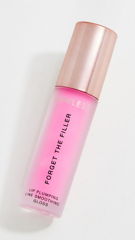 Lawless Forget the Filler Daisy Pink gloss wand applying plump, smooth look
