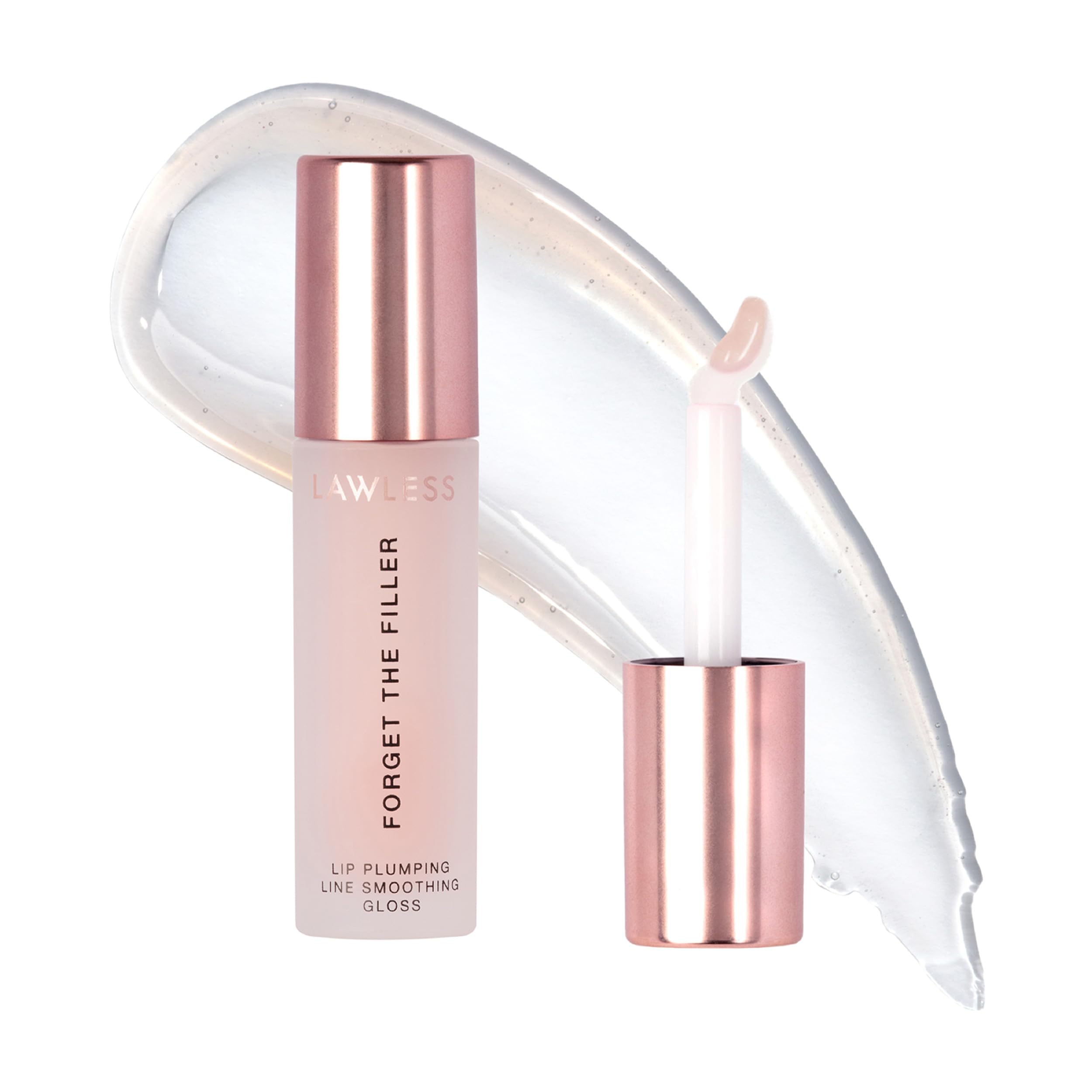 Lawless Forget The Filler lip plumper gloss Rosy Outlook applies for instant shine and smooth lips