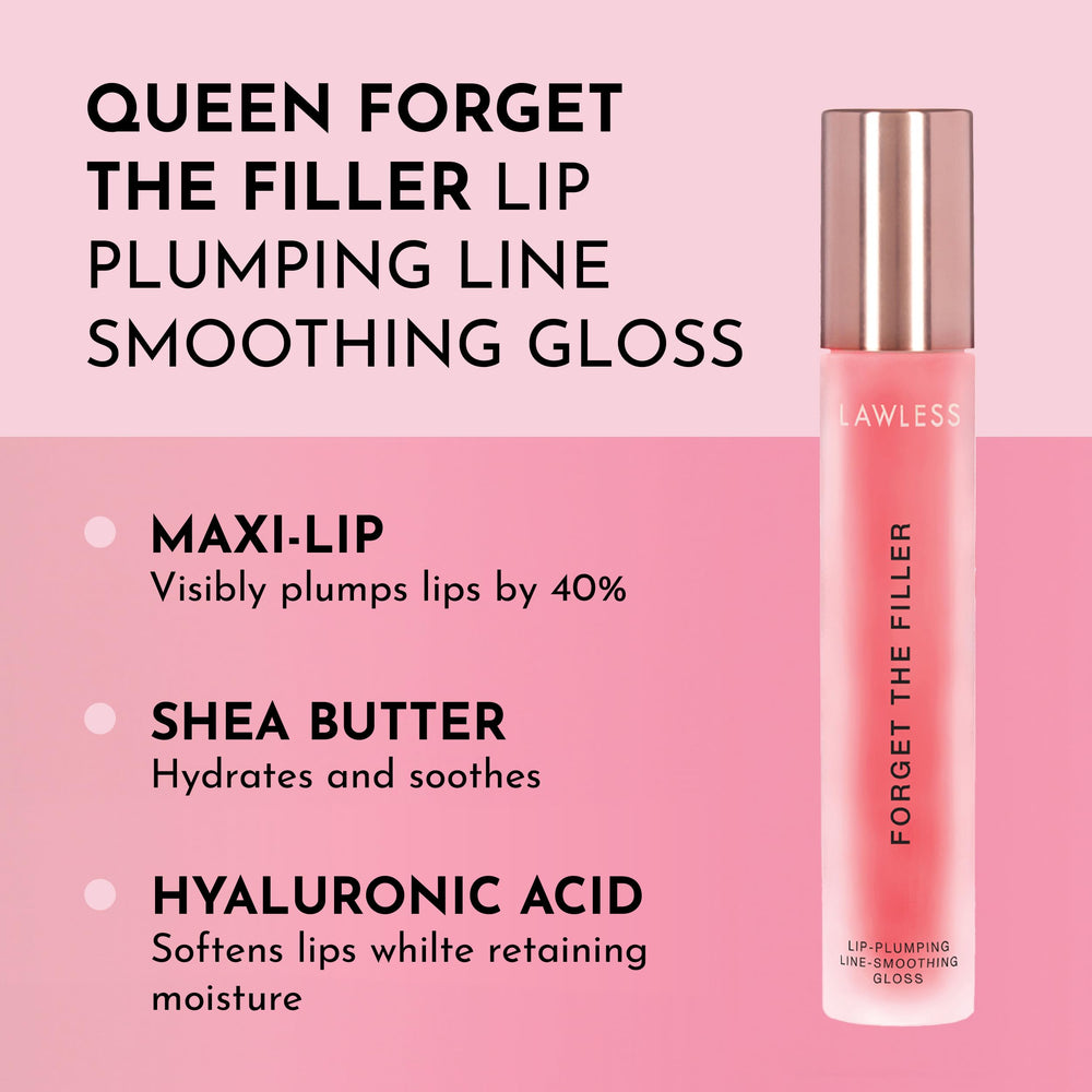 Close-up of LAWLESS Forget The Filler gloss application showing smooth, glass-like finish.
