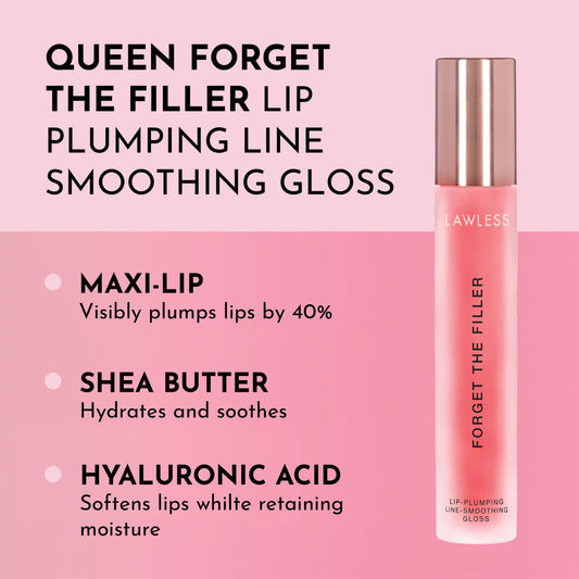 Close-up of LAWLESS Forget The Filler gloss application showing smooth, glass-like finish.