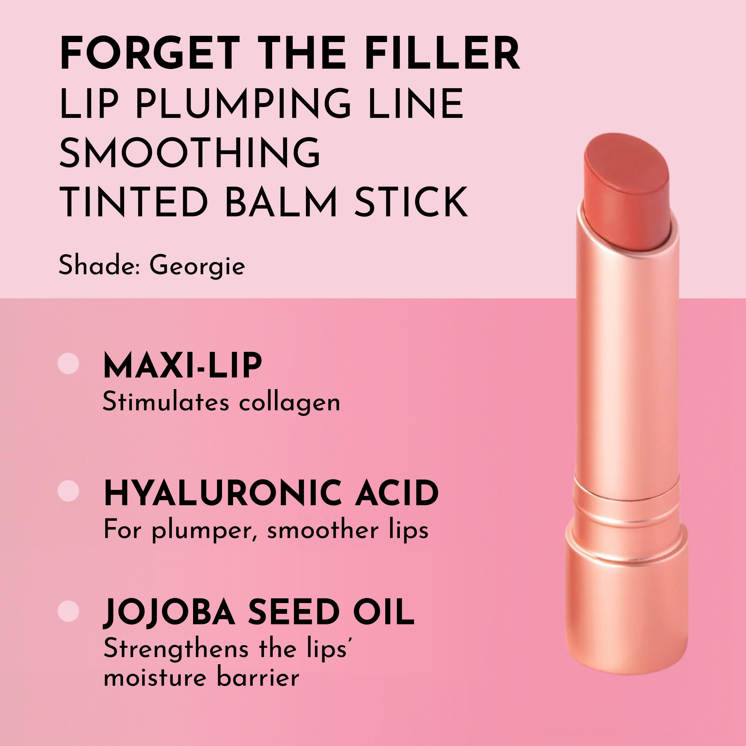 LAWLESS Forget the Filler balm Georgie swatch on lips shows tint and applicator use.