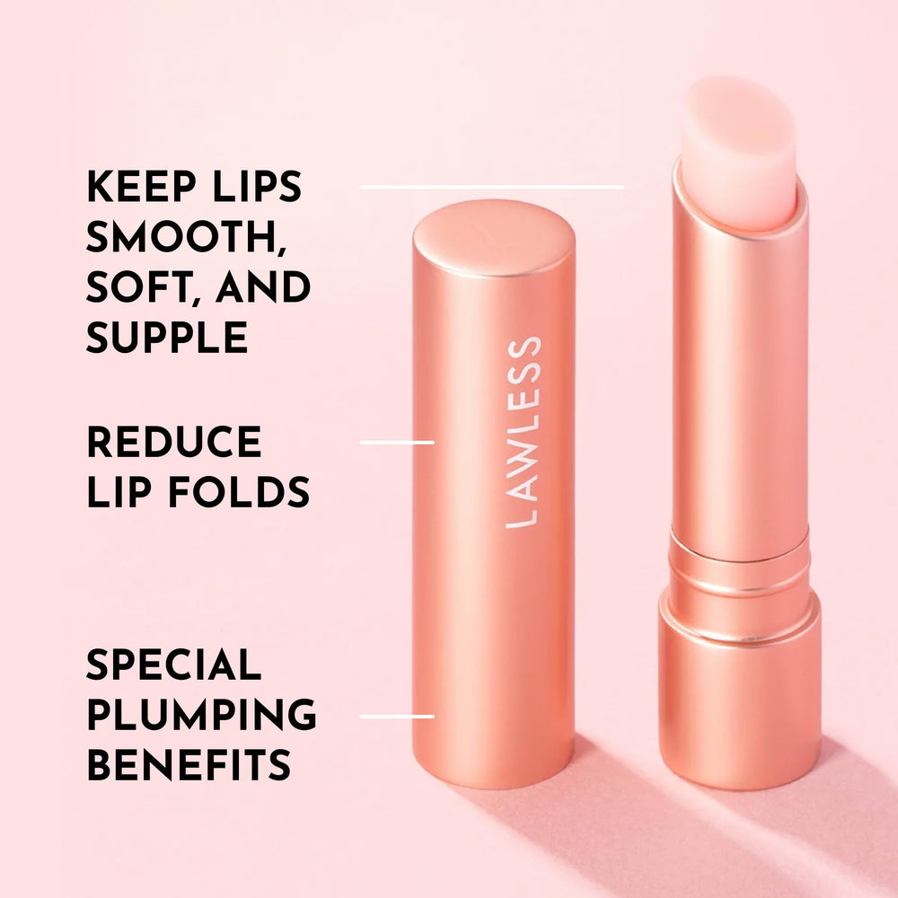 Close-up texture of LAWLESS Forget the Filler balm shows a creamy, moisturizing formula.