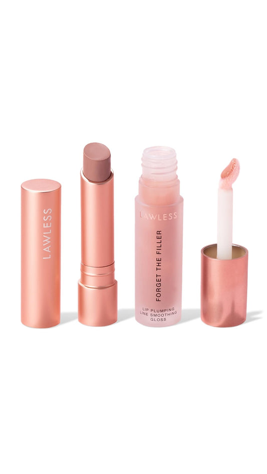 Lawless Lip Twin Bundle Nudie Pink gloss swatch adds pink shine and subtle fullness