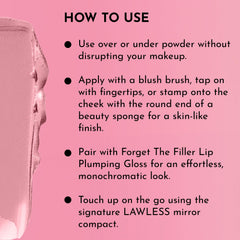 LAWLESS Pinch My Cheeks Rosebud ingredients highlight Green Tea Extract for a refreshing feel.